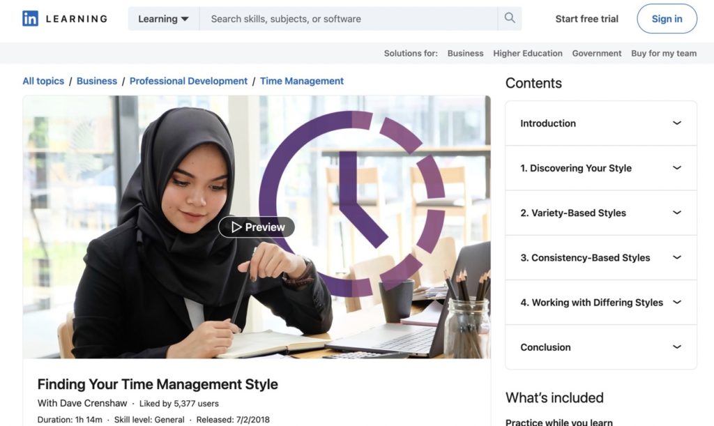 Linkedin Finding Your Time Management Style course